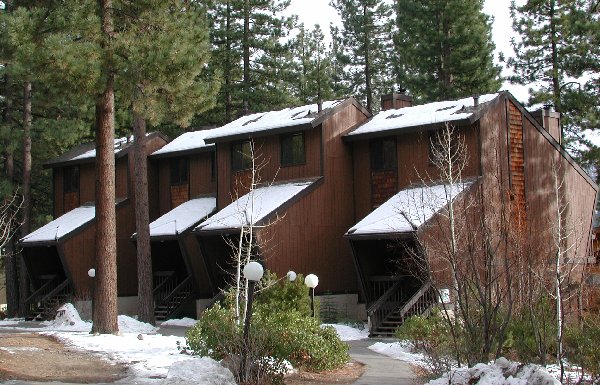 Each townhouse unit has a high vaulted-ceiling living area